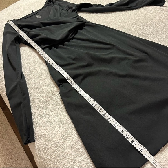 Prana Black Tally Faux Wrap Midi Knee Long Sleeve Dress - Picture 7 of 10